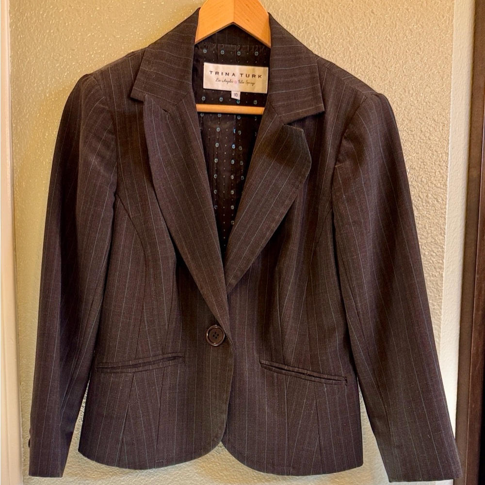 Trina Turk Charcoal Pinstripe Blazer